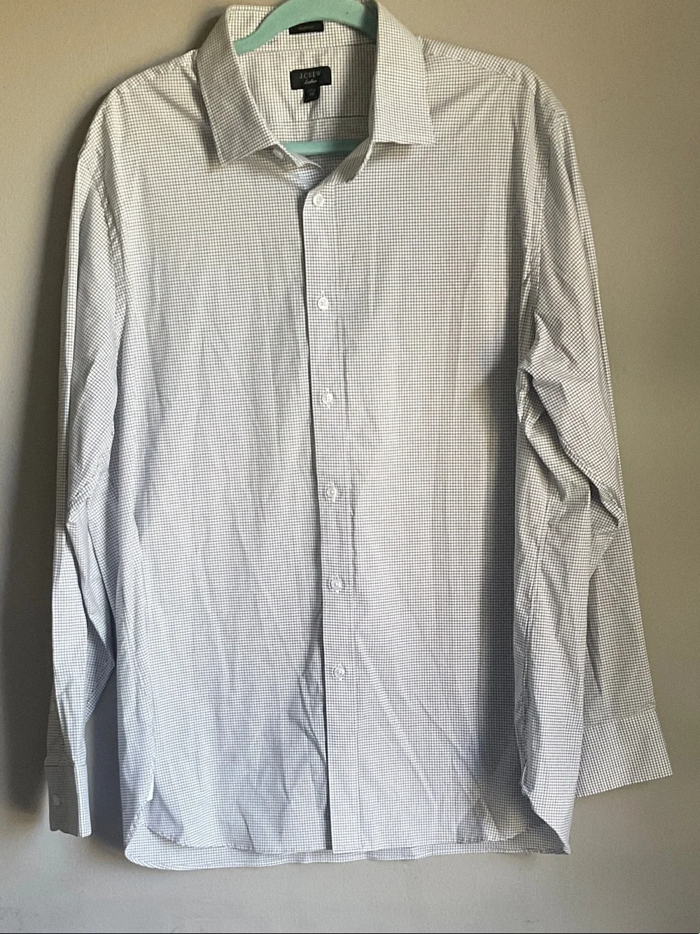 J. Crew Men's Small Check Dress Shirt - White & Light Blue